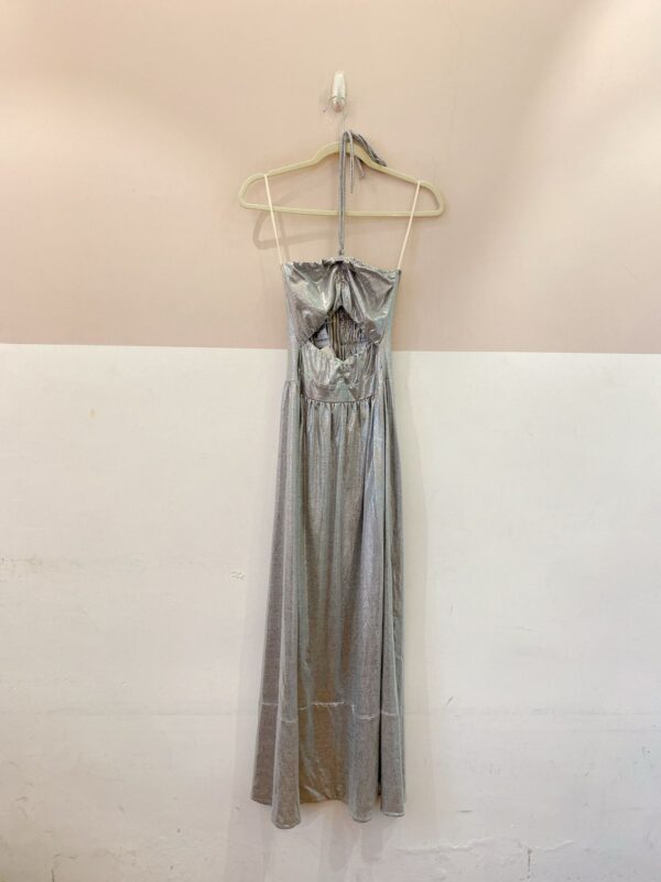 Vestido midi metalizado prata Caché M