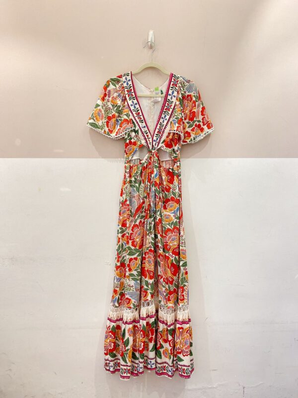 Vestido longo floral recortes Farm P