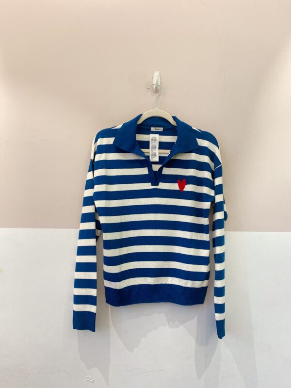 Blusa tricot listrada azul Dupla G