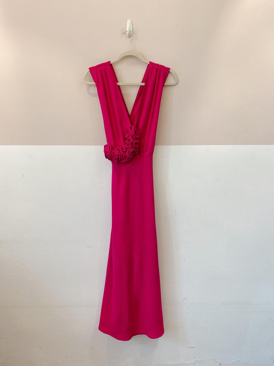 Vestido midi fucsia aplicação Cris Barros 38 - Imagem 2