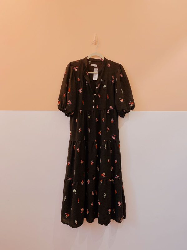 Vestido preto flores bordadas Ideologic M